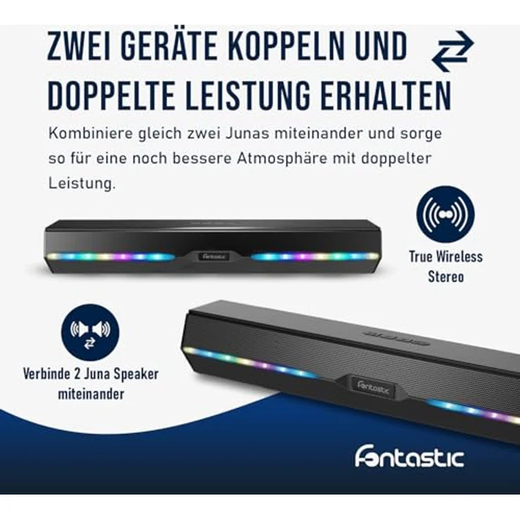fontastic Juna - Drahtlose Soundbar 2 x 5 Watt TWS BT5.3 inklusive Mikrofon - RGB LED-Beleuchtung – Bild 8