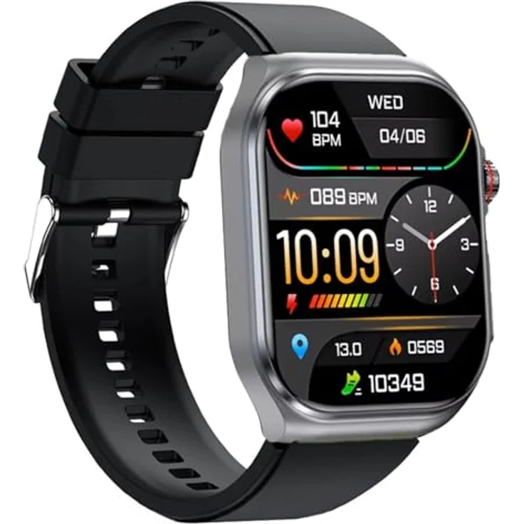 Knauermann PRO 3 Fan Edition eckig (2025) Grau, Gesundheitsuhr Smartwatch mit Telefoniefunktion, EKG Plus, HRV, SOS Funktion, BT Bluetooth, Schlafapnoe, Silikonband Schwarz – Bild 4