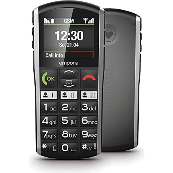 Emporia SIMPLICITY Handy, 2 Zoll Farbdisplay, große Tasten, SOS-Taste, Ladestation, M4/T4, kompatibel mit Hörgeräten, Bluetooth, Black (Italien)