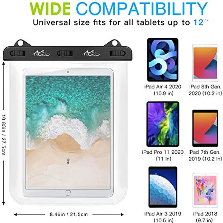 MoKo wasserdichte Tasche für 12" Geräte, Tablet Schutztasche Kompatibel mit iPad 9/8/7 10.2, iPad Pro 11 M1, iPad Air 5/4 10.9, Galaxy Tab A7 10.4, S7 11, S6/S6 Lite, MatePad New 10.4, Klar – Bild 3