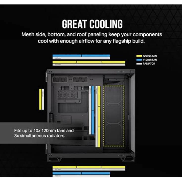CORSAIR 6500X Mid-Tower ATX PC-Gehäuse Aus Gehärtetem Glas - Ohne Lüfter - Zweikammer-Design - Große Kühlungsflexibilität - Kompatibel Mit Reverse Connection Motherboards - Schwarz – Bild 5