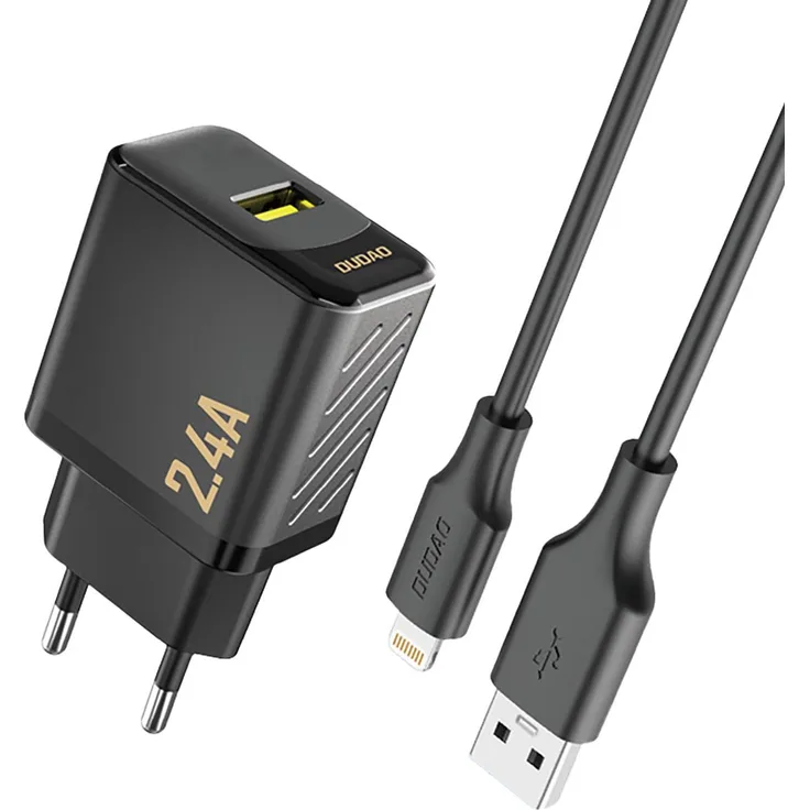 Dudao A23LEU GaN EU Netzteil 2,4A mit USB-A - Lightning Kabel, schwarz