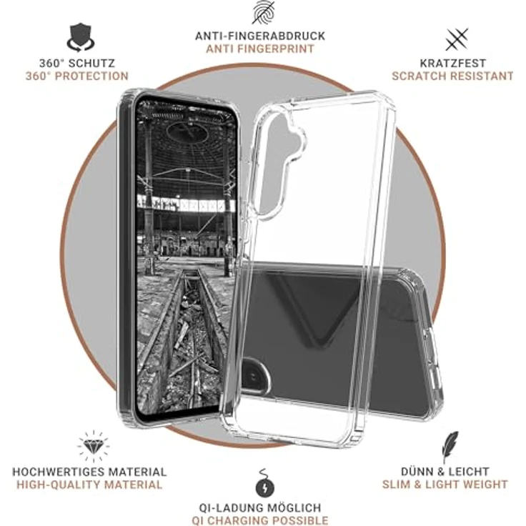 JT Berlin Pankow-Clear Schutzhülle Samsung Galaxy A55 5G Hülle transparent (Stoßabsorbierender TPU Rahmen, Kratzfeste Rückseite aus Acrylglas, Anti-Fingerabdruck) – Bild 5