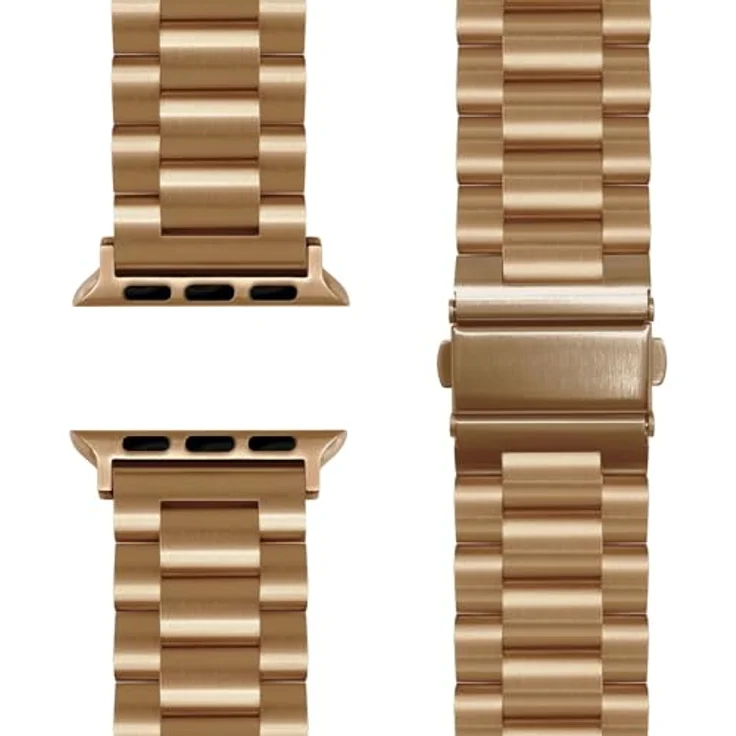 NALIA Mova Edelstahl Armband für Apple Watch Series Ultra/SE 10/9/8/7/6/5/4/3/2/1, 42/44/45/46/49mm, rostfrei, Doppelfaltschließe, Farbe: Königs Gold – Bild 1