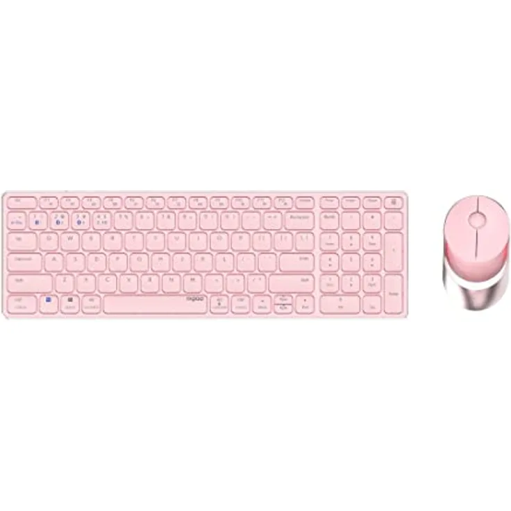 Rapoo 9750M kabelloses Tastatur-Maus Set Wireless Deskset 1600 DPI Sensor wiederaufladbarer Akku flaches Aluminium Design DE-Layout QWERTZ PC & Mac - pink