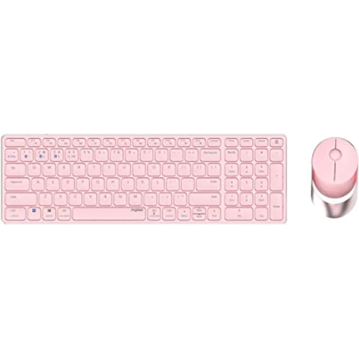Rapoo 9750M kabelloses Tastatur-Maus Set Wireless Deskset 1600 DPI Sensor wiederaufladbarer Akku flaches Aluminium Design DE-Layout QWERTZ PC & Mac - pink – Bild 1