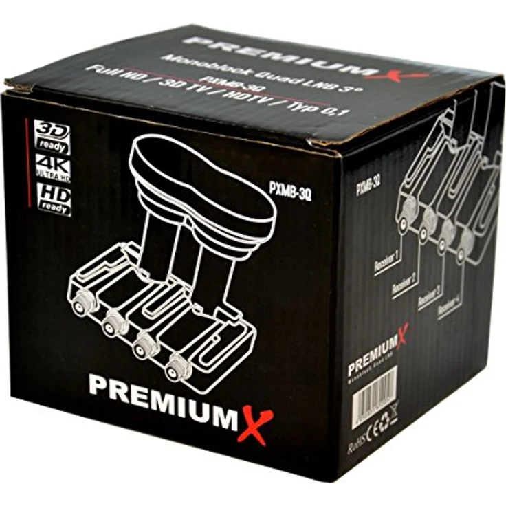 Premium X Monoblock Quad LNB 3° PXMB-3Q 0,1 dB Astra 19,2° Eutelsat 16° HDTV FullHD UltraHD 4K 3D tauglich für 4 Teilnehmer für 80-85cm Schüssel – Bild 5