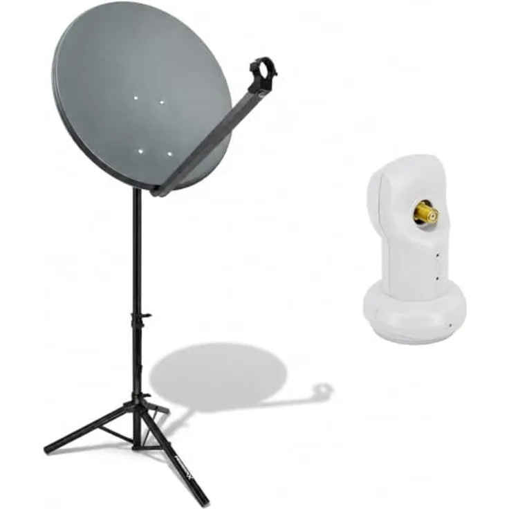 PremiumX PXA80 Camping SAT Anlage, 80cm ALU Antenne mit Single LNB und Dreibeinstativ, wetterfest und korrosionsgeschützt