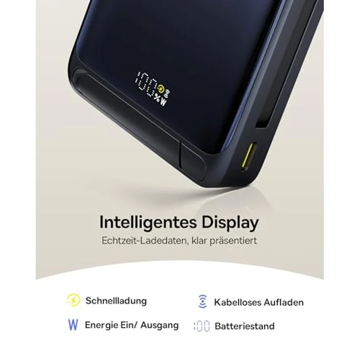Baseus Nomos Qi2 Magsafe Powerbank, 15W Magnetische Power Bank für iPhone 16/15/14/13, 10000mAh Powerbank, Schwarz – Bild 5