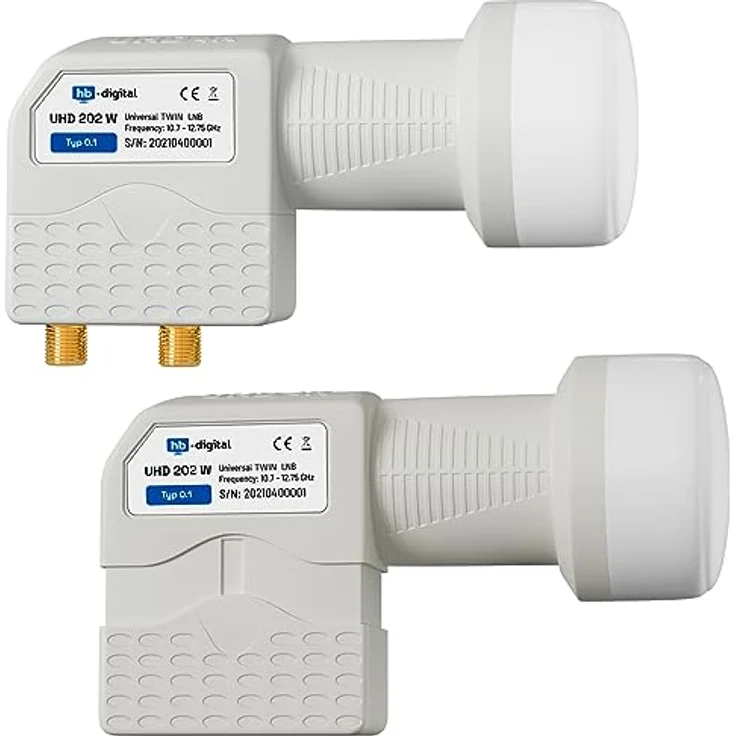 HB-DIGITAL Twin LNB UHD, LNC Kopf für 2 Teilnehmer, LTE Protected, Digital Sat mit vergoldeten Kontakten, Wetterschutz, Weiß – Bild 3
