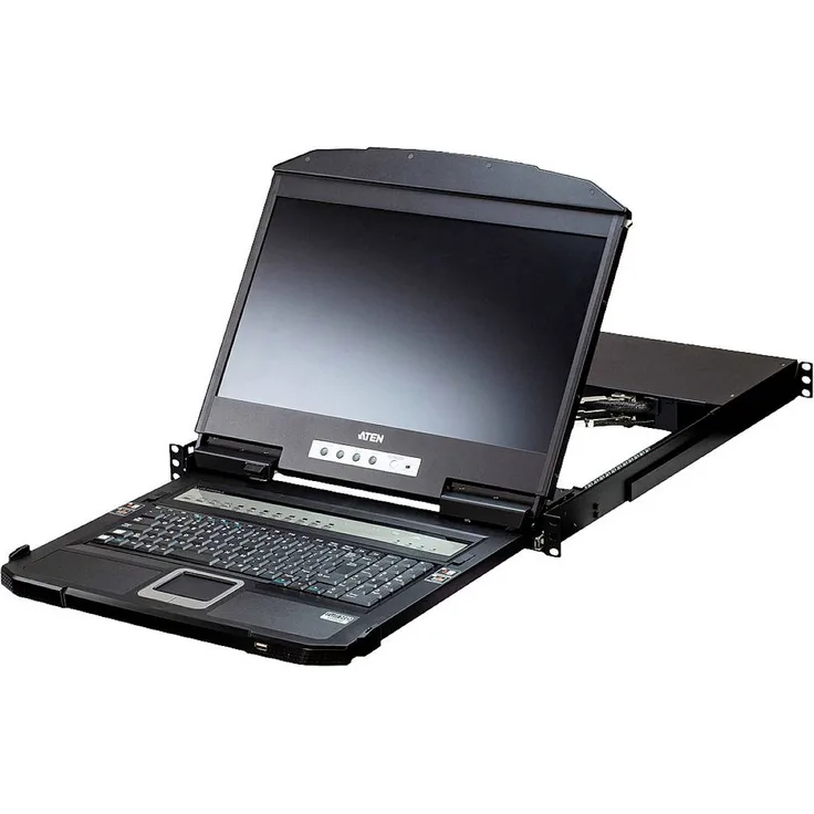 ATEN CL3884NW D KVM-Konsole VGA, 18,5 Zoll LCD Monitor mit Dual-Rail Design und Multi-View Unterstützung bis zu 4 Videoquellen