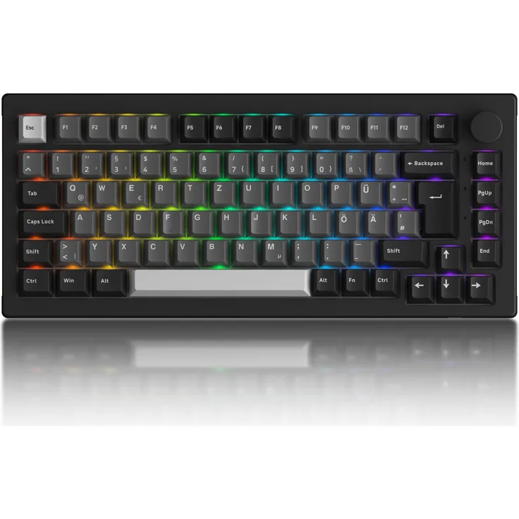 AKKO 5075B Plus S Black&Silver Gaming Tastatur - V3 Pro Cream Yellow, Bluetooth 5.0, Triple Mode, PBT Keycaps, Gasket Mount, Akko V3 Cream Switches, RGB-Beleuchtung