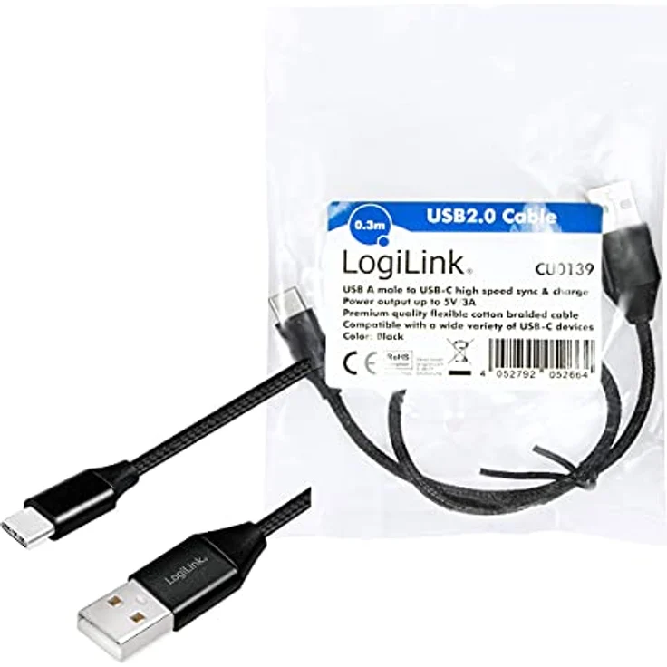 LogiLink - USB-Kabel - USB-C (M) bis USB (M) - USB 2.0 - 5 V - 3 A - 30 cm - Schwarz – Bild 9
