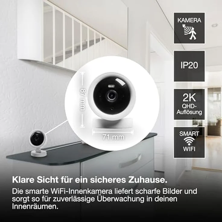 Osram SMART+ WIFI CAMERA FIXED, Netzwerkkamera mit 2560 x 1440 Pixeln, App-Fernzugriff, kompatibel mit Amazon Alexa, Weiss – Bild 2