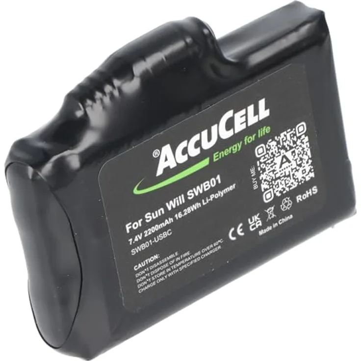 AccuCell SWB01, 2 Stück wiederaufladbare Lithium-Polymer-Akkus 7,4 Volt 2200mAh mit USB-C Ladekabel, ideal für beheizte Handschuhe