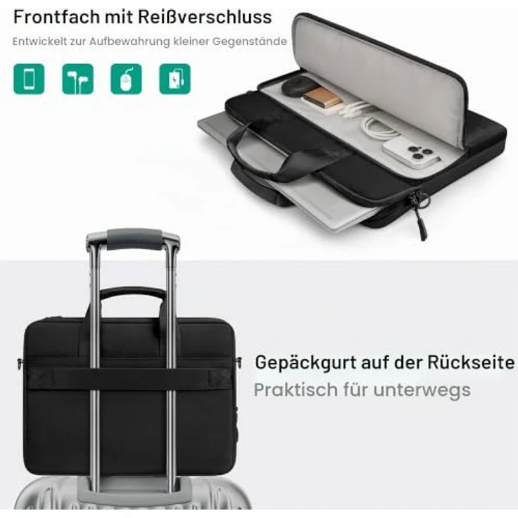 TECOOL 15,6 Zoll Laptoptasche, Puffy Aktentasche mit 360° Rundumschutz, abnehmbaren Schultergurt und praktischem Zubehörfach, schwarz – Bild 4