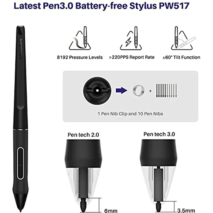 HUION Kamvas 24 Plus Grafikzeichnungstablette 140% SRGB - 23.8inch, Android-Träger, Batteriefreier Stift, 8192 Stiftdruckempfindlichkeit, Neigung – Bild 8
