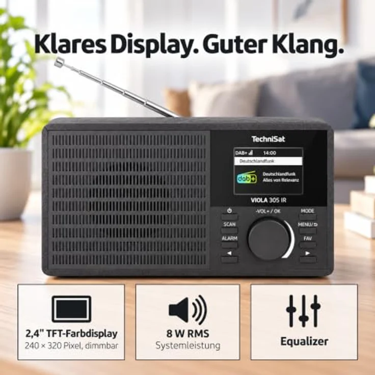TechniSat Digitalradio Viola 305 Ir, DAB+ und UKW mit Internetradio, Bluetooth, dimmbarem TFT-Farbdisplay und Wecker, schwarz – Bild 4