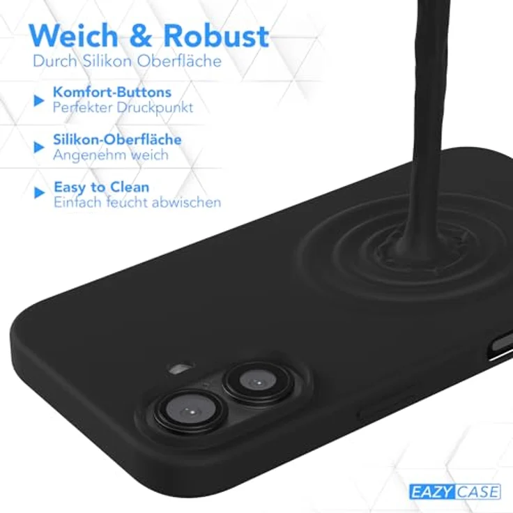 EAZY CASE Premium Silikon Handyhülle für iPhone 16, Slimcover mit Kameraschutz, 3-Schichten Aufbau, mikrofaservor inner, schwarz – Bild 4