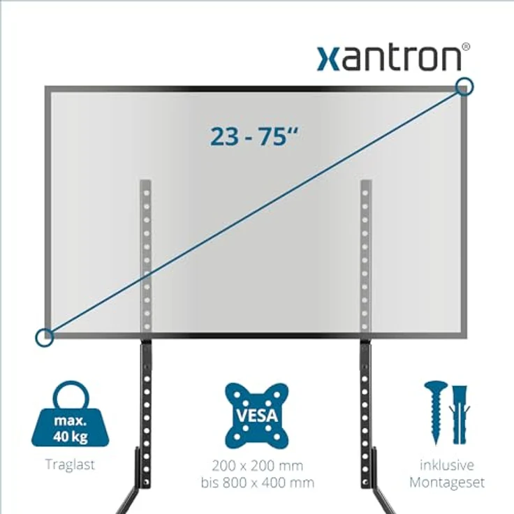 Xantron® TV Ständer Universal für Fernseher bis 75 Zoll, VESA 200x200-800x400, stabiler Standfuß für Samsung, LG, Sony & Co. – Bild 2
