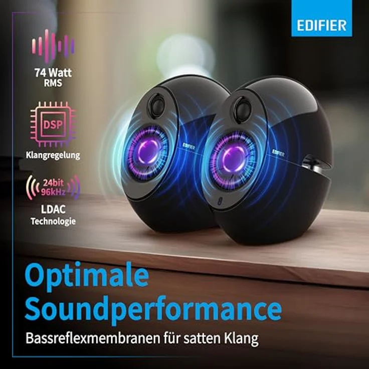 EDIFIER Luna E25 Design-Lautsprecherset mit Bluetooth (74 Watt), schwarz – Bild 6