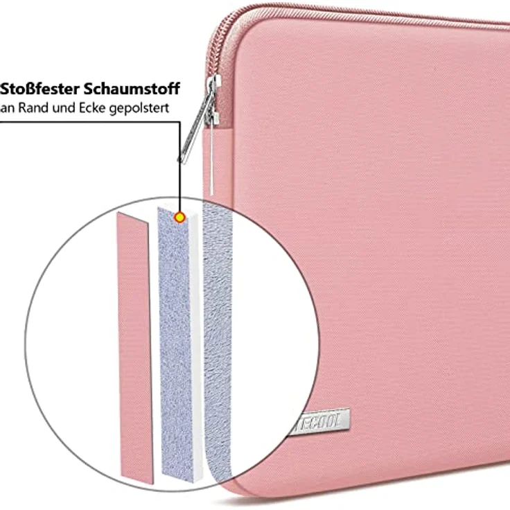 TECOOL Laptoptasche 15,6 Zoll, wasserdichte Notebook-Schutzhülle mit stoßfester Polsterung, Rosa – Bild 4