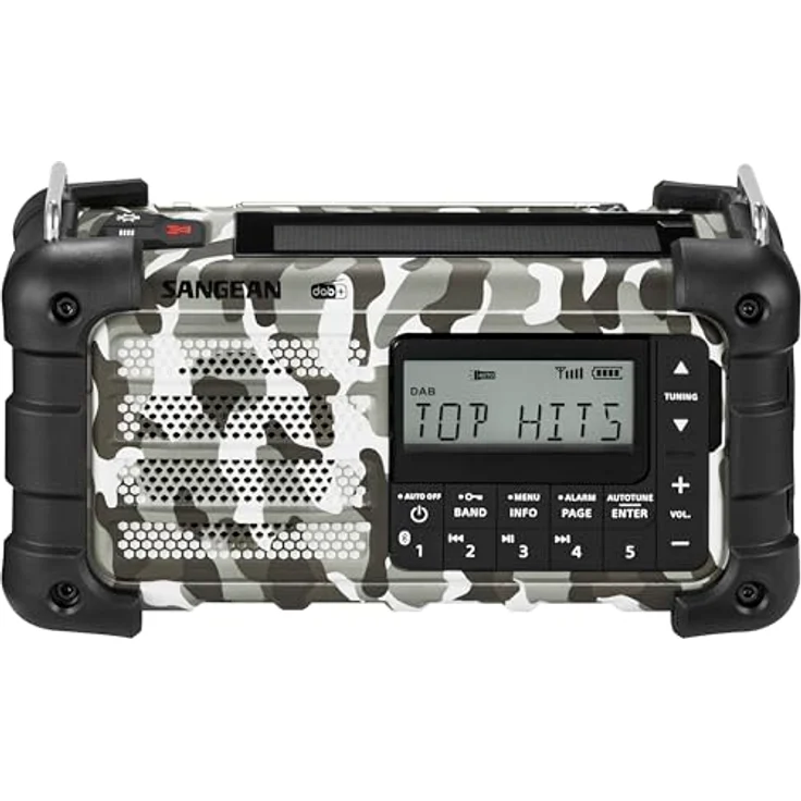 Sangean MMR-99DAB, Wiederaufladbares Notfallradio mit DAB+, FM, Bluetooth®, Taschenlampe, Solarpanel, Arctic Camo, IP55 Schutz – Bild 1