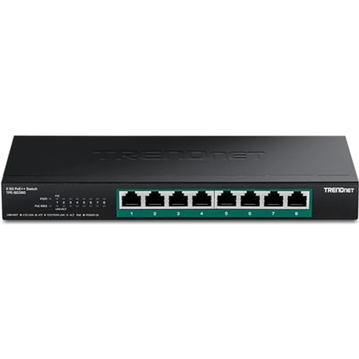 Trendnet 8-Port 2.5G PoE++ Switch, unmanaged Netzwerk Switch mit 230 Watt Gesamtbudget, 40 Gbit/s Switching-Kapazität, Jumbo-Frame-Unterstützung, Schwarz – Bild 10