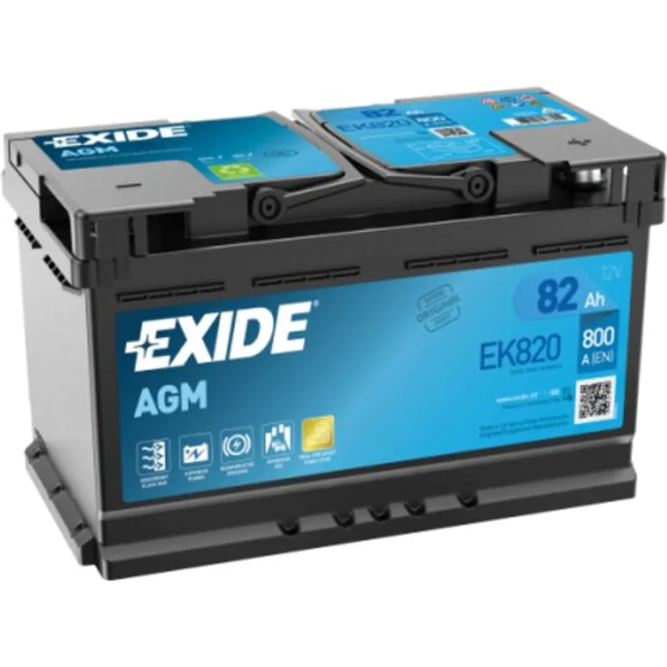 Exide EK820 Start-Stop AGM, 12V 82Ah 800A Autobatterie, auslaufsicher und rüttelfest