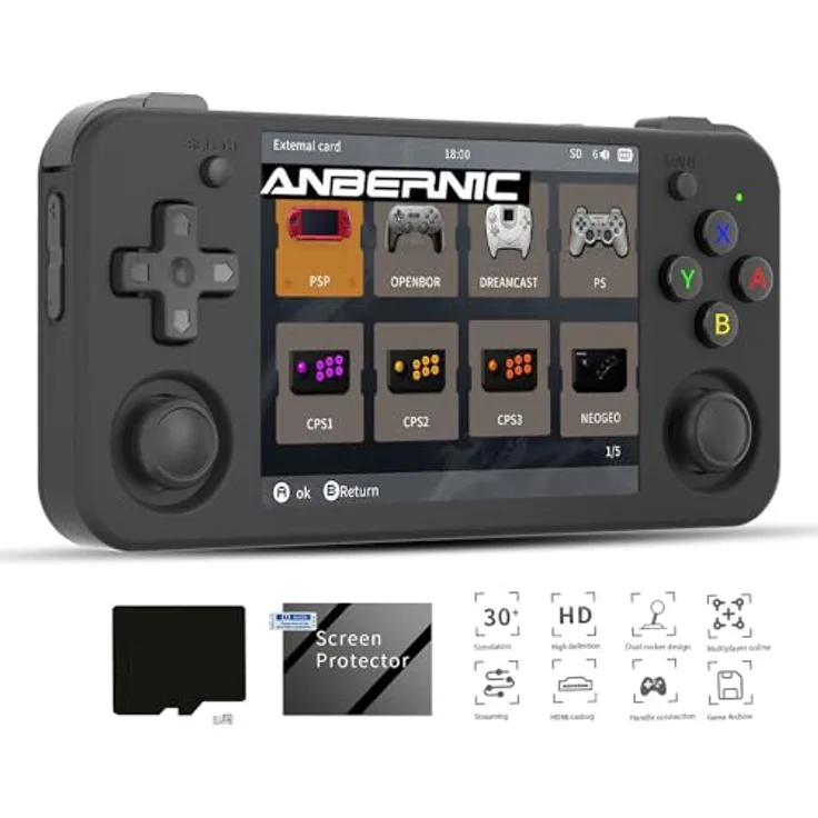 RG35XX H Linux Retro-Handheld-Spielkonsole 35xx H mit Einer 64G-Karte Vorinstallierte 6900-Spiele (ANBERNIC RG35XX H-Black-New)