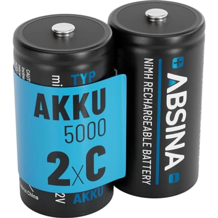 ABSINA 2X LR14 NiMH Akku C Batterien Baby, 4500mAh, 1,2V, wiederaufladbar mit geringer Selbstentladung, ideal für Hochstromgeräte – Bild 1