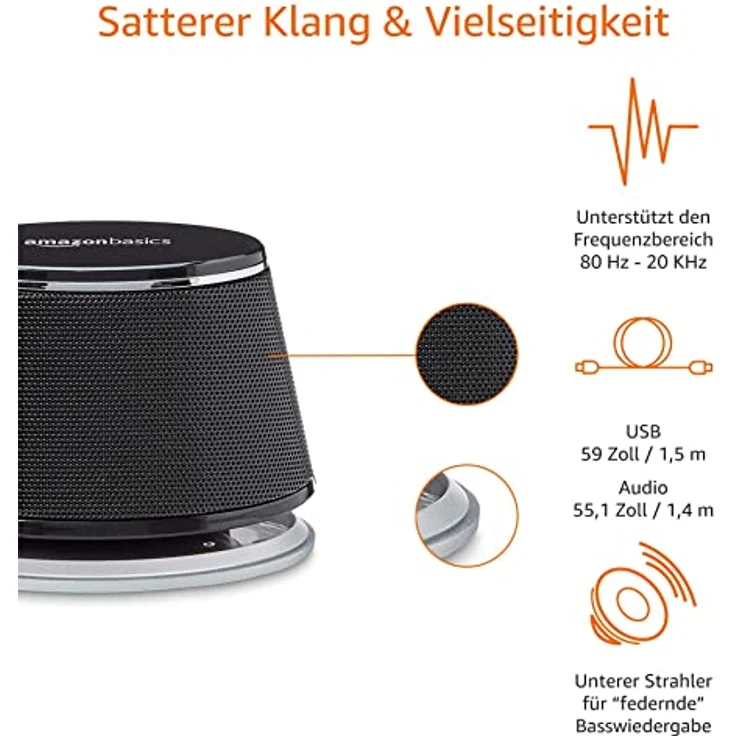 Amazon Basics - PC-Lautsprecher mit dynamischem Sound, USB-Betrieb, Schwarz, 2 Stück, 1 Paire – Bild 3