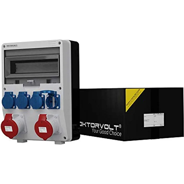 Doktorvolt Stromverteiler TD 2x32A 4x230V, Wandverteiler mit 2-fach Mennekes Steckdosen für Baustellen und Industriebetriebe