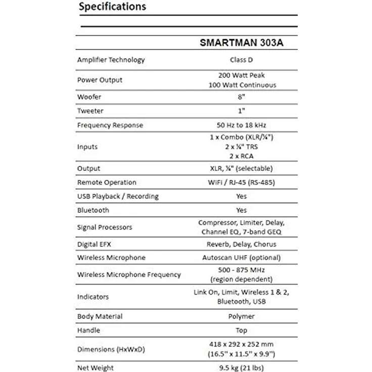 M-Audio Phonic Smartman 303A, Standlautsprecher mit 120W Class-D-Verstärker, 8"-Lautsprecher, Bluetooth, USB-Recorder, schwarz – Bild 4