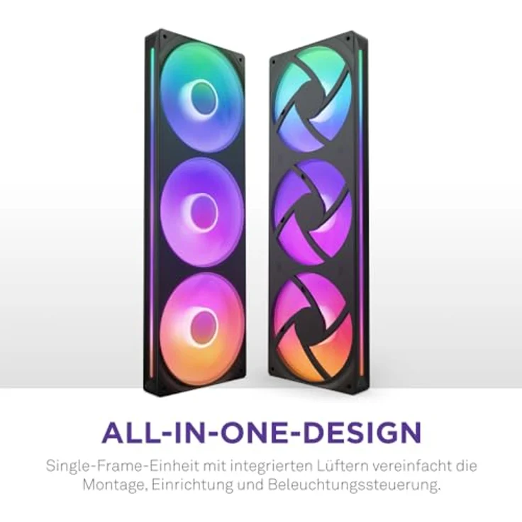 NZXT F360 RGB Core - 360 mm Einzelrahmen-Lüftereinheit mit 3 x 120 mm RGB-Lüftern - Drehzahl- und Beleuchtungssteuerung - Hoher statischer Druck und Luftstrom - 8 aRGB-LEDs pro Lüfter - Schwarz - Gehäuselüfter – Bild 2