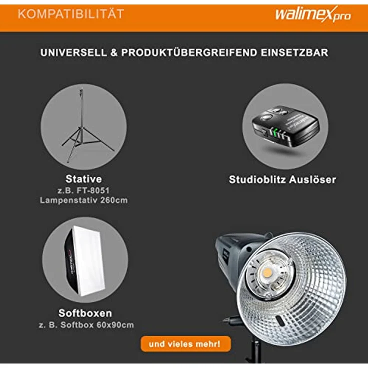 Walimex pro Emerger 400, Studioblitz mit 400 Ws Blitzleistung, 2,4 GHz Funk, kurzer Wiederaufladezeit und dimmbarem LED-Einstelllicht – Bild 5