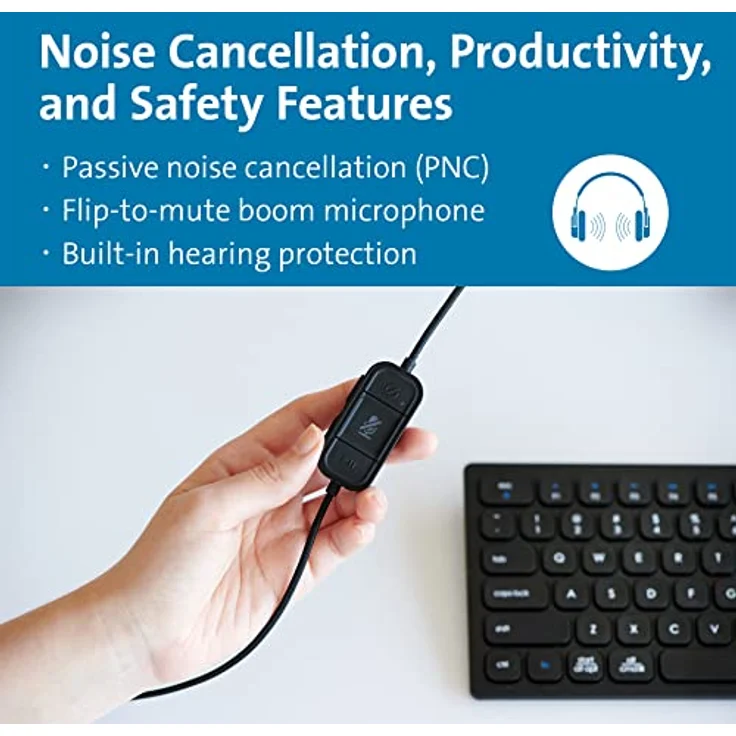Kensington H2000 Over-Ear USB-C Kopfhörer mit Mikrofon, Windows- und Mac-kompatibel, Noice Cancelling, Plug & Play PC-Headset, langes 1,8 m Kabel, K83451WW – Bild 4