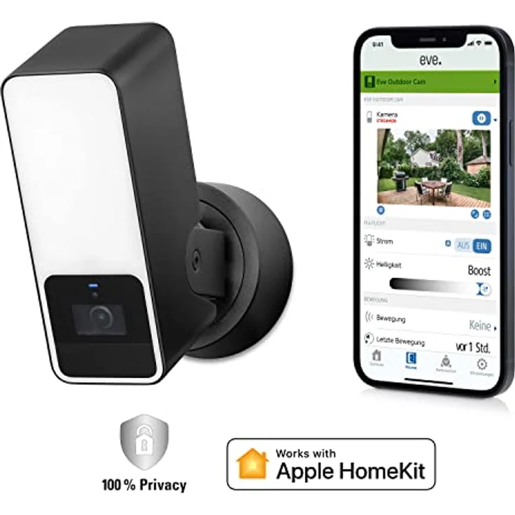 Eve Outdoor Cam – Smarte Überwachungskamera mit Flutlicht, Nachtsicht, Bewegungsmelder, Gegensprechanlage, flexible Installation, WLAN, höchster Datenschutz dank Apple HomeKit Secure Video – Bild 2