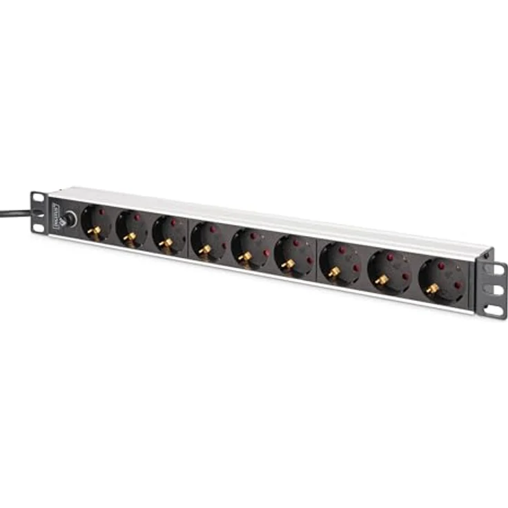 Digitus Netzwerkschrank DN-95437, 19 Zoll Steckdosenleiste mit 9 AC-Ausgängen, Schwarz/Silber, flexibel montierbar – Bild 1