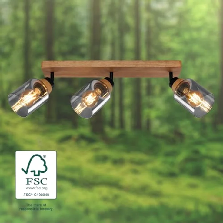 BRILONER Deckenlampe Rauchglas Schwarz-Holz, Schwenkbar, für Wohnzimmer, Schlafzimmer, Küche – Bild 3
