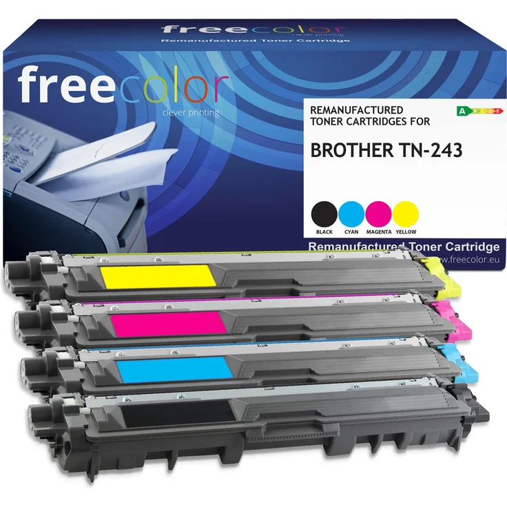 Freecolor Toner Brother TN-243, wiederaufbereitete Tonerkartuschen, Schwarz, Cyan, Magenta, Gelb, hohe Seitenleistung bis zu 1000 Seiten pro Kartusche