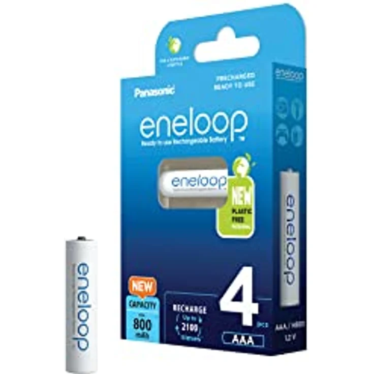 Panasonic eneloop, Ready-to-Use Ni-MH Akku, AAA/Micro, 4er-Pack, verbesserte Kapazität: min. 800 mAh, 2100 Ladezyklen, hohe Leistung & geringe Selbstentladung, wiederaufladbar, Blau – Bild 1