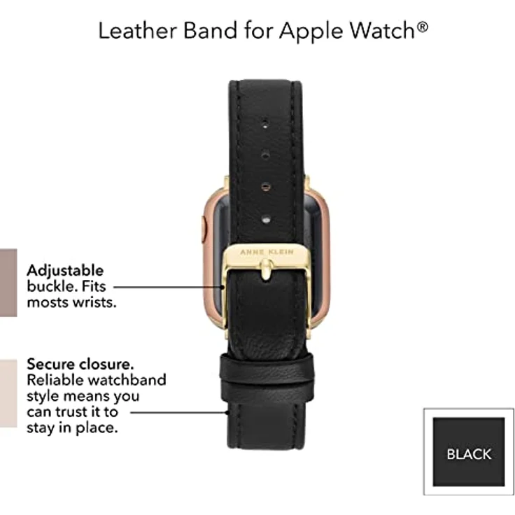 Anne Klein Leather Fashion Band für Apple Watch, verstellbares Echtlederarmband mit Edelstahl-Schnalle, schwarz, geeignet für 38/40/41 mm Handgelenke – Bild 5