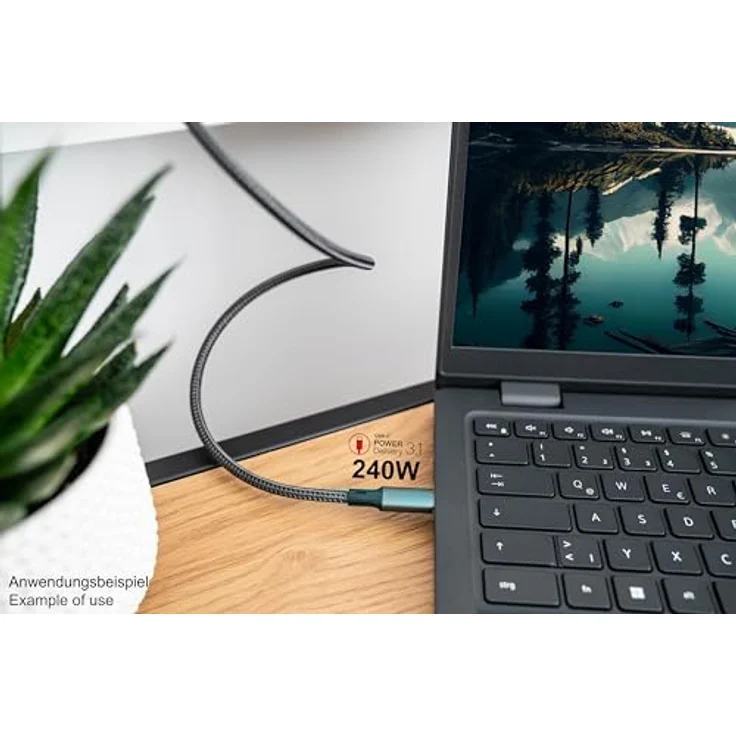 GoodConnections USB-C 2.0 Anschlusskabel 3m, Textilmantel, 240W, Anthrazit – Bild 6
