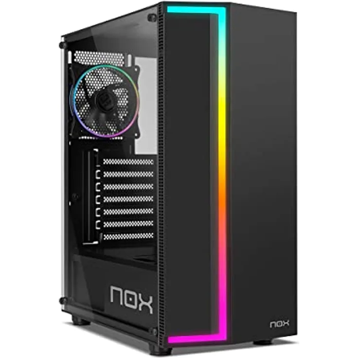 NOX XTREME PRODUCTS Infinity Gamma - Mid-Tower ATX/M-ATX/ITX ARGB Dynamic Rainbow, Seitenteil aus gehärtetem Glas, 120-mm-ARGB-Lüfter vorinstalliert, USB 3.0, schwarz