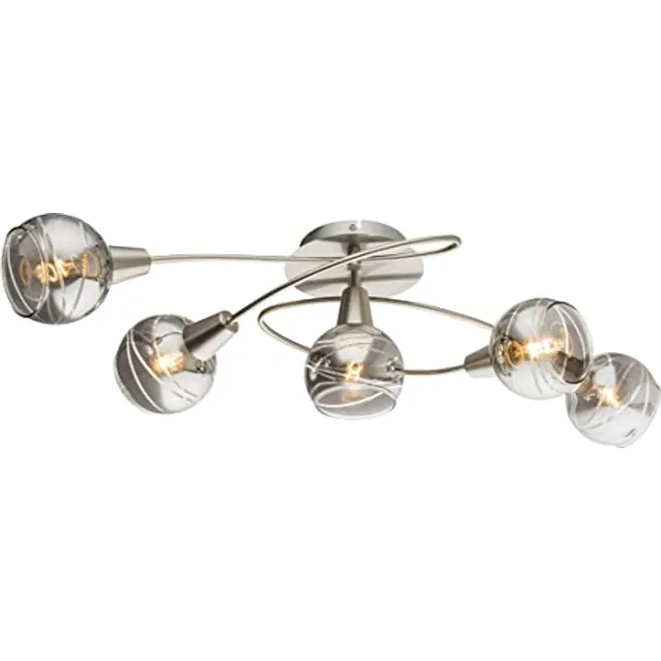 Trango 5-flg. 1010-58SD Edelstahl-Optik Deckenleuchte schwenkbar *WOW* inkl. 5x 3-Stufen dimmbar LED-Leuchtmittel 3000K warmweiß Deckenlampe mit Design rauchigen Glasschirmen Wohnzimmer Deckenstrahler, Schwarz-Optik