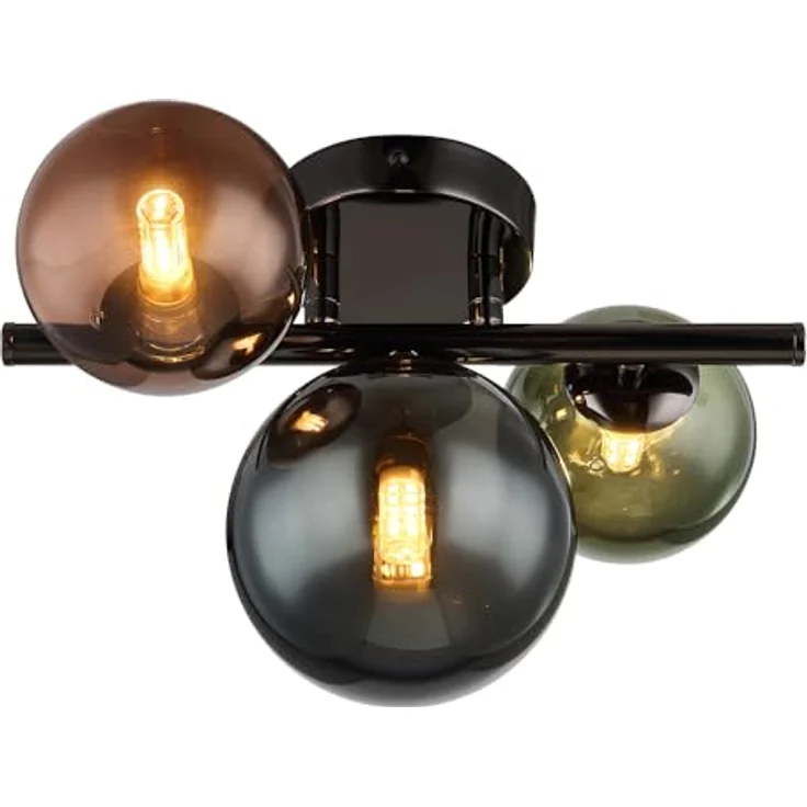 GLOBO LIGHTING Deckenleuchte Metall grau matt Glas Kugel bronze petro grün, 3 flammig 3x G9 LED warmweiß 28,5 x 23,5 x 20,5 cm – Bild 3