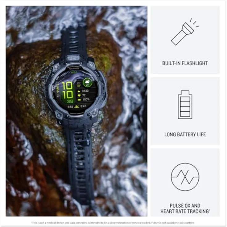 Garmin Instinct 3 50mm AMOLED GPS-Smartwatch, wasserdicht, mit LED-Taschenlampe, Pulsmessung und smarten Features, schwarz – Bild 3