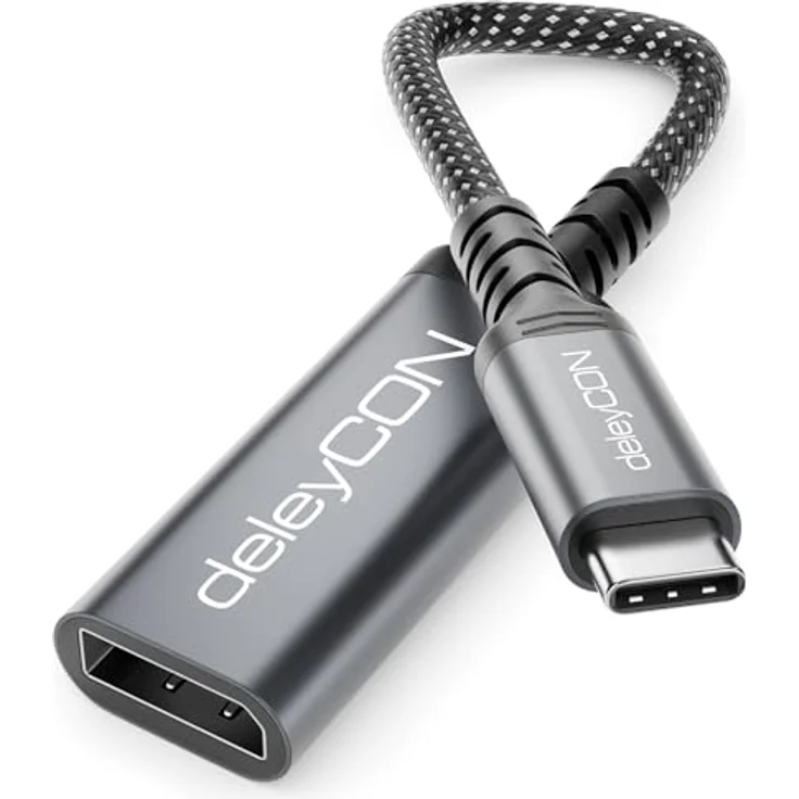 deleyCON USB-C auf DisplayPort Adapter Kabel, 4K@60Hz & 2K@165Hz, für DisplayPort Monitore, MST, Thunderbolt 3/4, kompatibel mit iPhone 17/16/15, MacBook, iPad Pro/Air, Galaxy S25 S24 – Bild 1