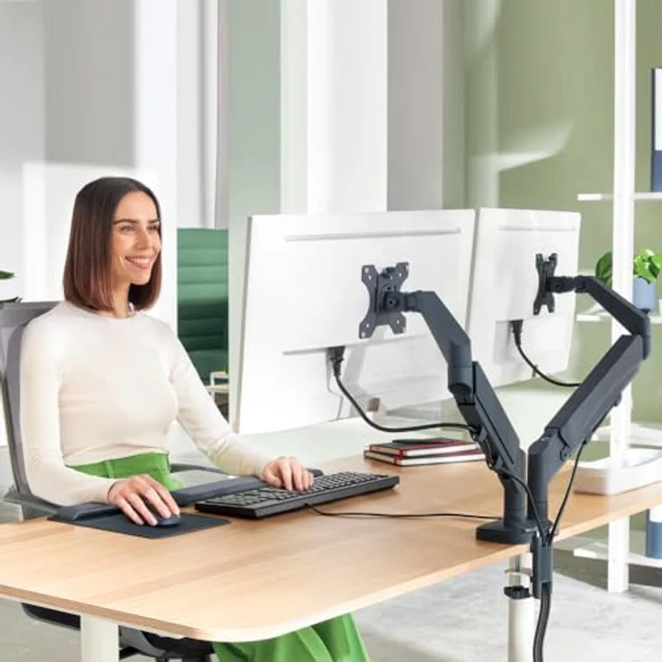 Leitz Ergo Dual Monitorarm (Tisch, 32"), platzsparend, grau, höhenverstellbar, mit Kabelmanagement und IGR-zertifiziert – Bild 2